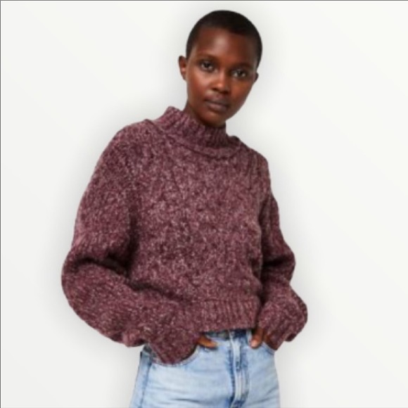 Free People Berry color Crop Slouch Sweater Size L - Picture 6 of 11